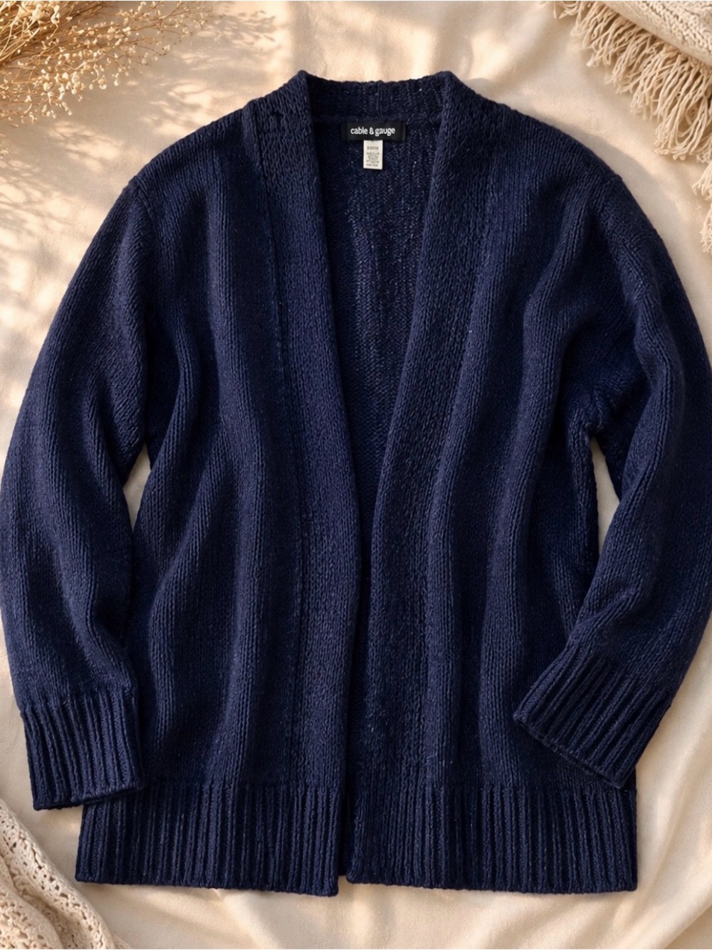 Cable & Gauge Navy Open-Front Knit Cardigan